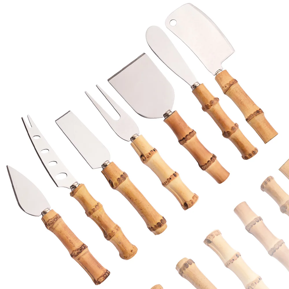 Bamboo Cutting Board - 3/4/6/7 Buah Set Pisau Keju Gagang