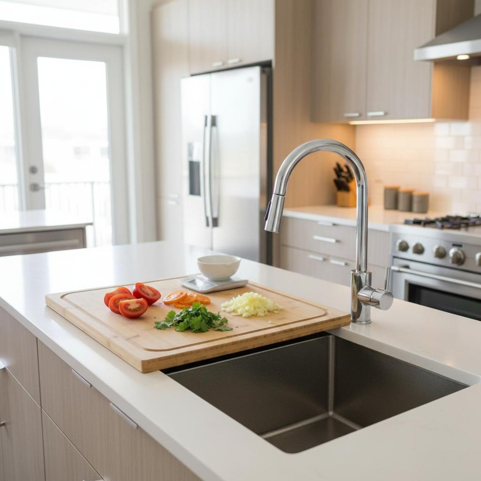 Bamboo Cutting Board - Papan Pemotong di Atas Wastafel Serbaguna,